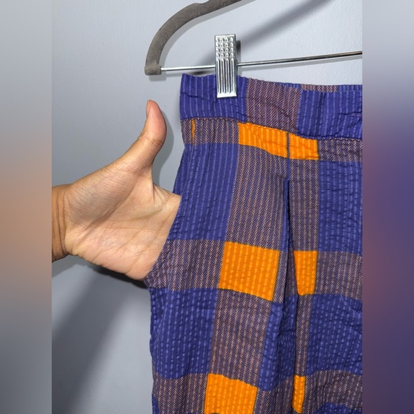 Anthropologie Porridge Preppy Plaid Indie WideLeg Pant Purple & Orange Sz M EUC - Picture 5 of 14